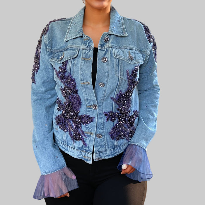 Crystal Appliqué Hand Embellished Denim Jacket