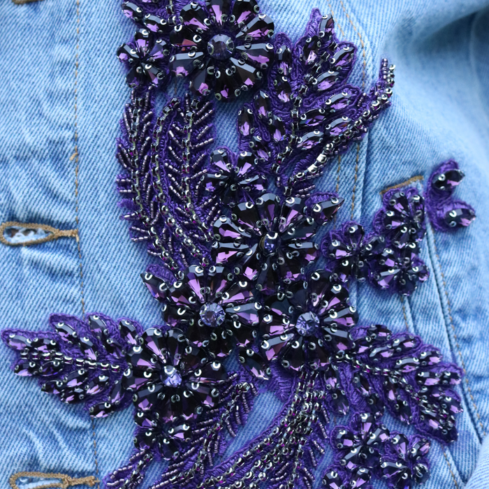 Crystal Appliqué Hand Embellished Denim Jacket 