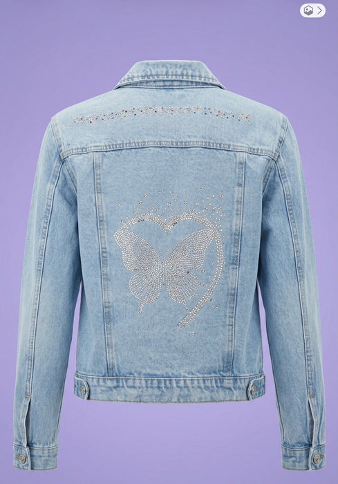 Celestial Butterfly Couture Embellished  Denim Jacket