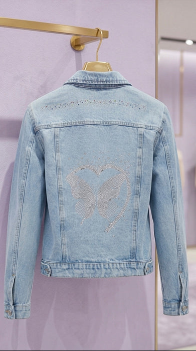Celestial Butterfly Couture Embellished  Denim Jacket