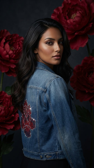 Celestial Rose Majesty Couture Embellished Denim Jacket