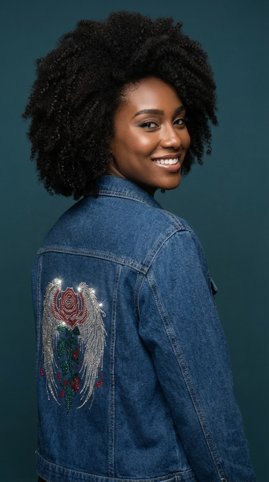 Ivory Winged Rose Heirloom Couture Embellished Denim Jacket