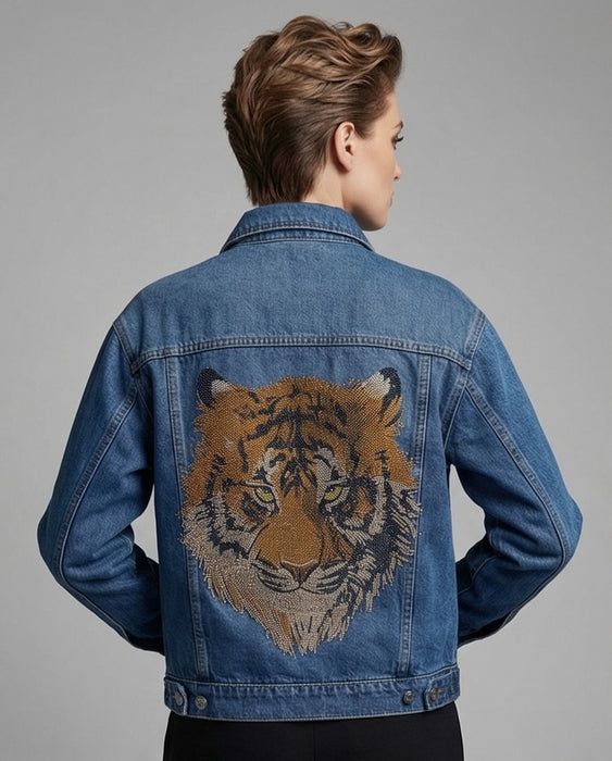 Golden Sovereign Tiger Couture Embellished Denim Jacket