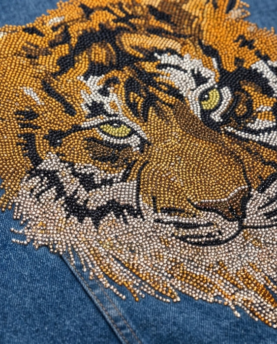 Golden Sovereign Tiger Couture Embellished Denim Jacket
