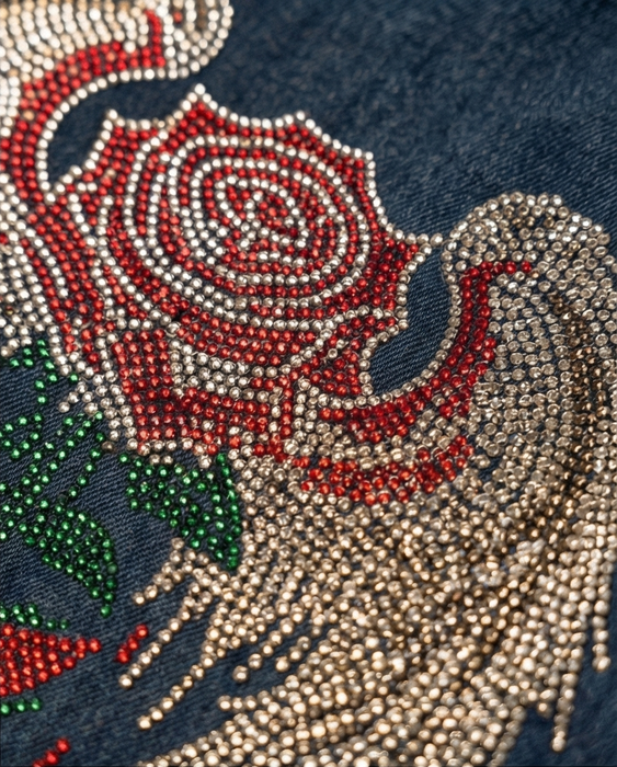 Ivory Winged Rose Heirloom Couture Embellished Denim Jacket