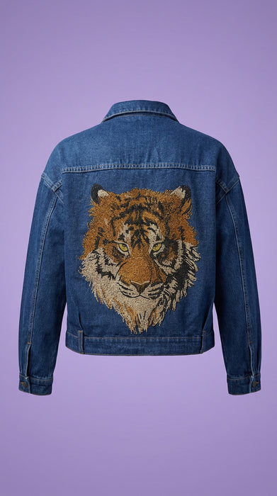 Golden Sovereign Tiger Couture Embellished Denim Jacket