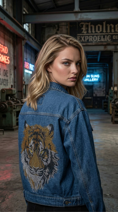 Golden Sovereign Tiger Couture Embellished Denim Jacket
