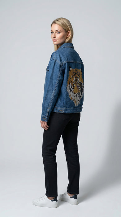 Golden Sovereign Tiger Couture Embellished Denim Jacket
