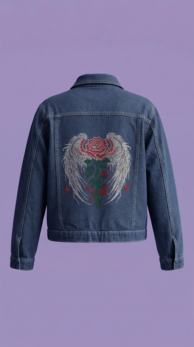 Ivory Winged Rose Heirloom Couture Embellished Denim Jacket