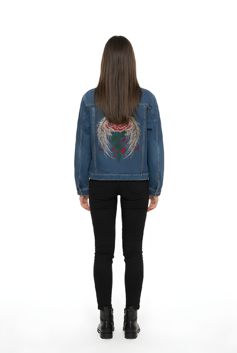 Ivory Winged Rose Heirloom Couture Embellished Denim Jacket