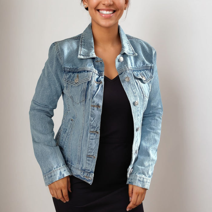 Butterfly Crystal Rhinestone Hand Embellished Denim Jacket | Unique | Size: XL | Missey & Daff