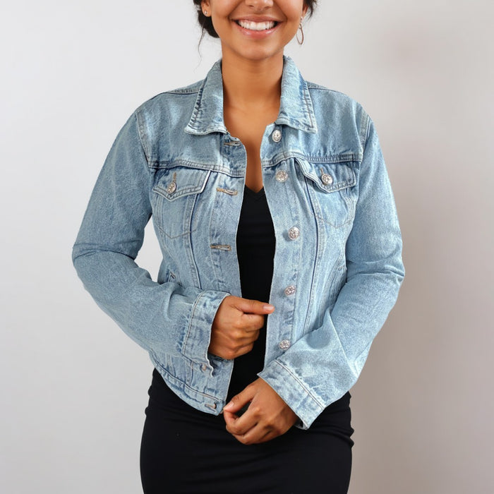 Hand Embellished Beaded Cartoon Mouse with Santa Hat Denim Jacket | Unique | Size: XL | Missey & Daff