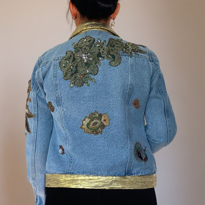 Denim Jacket Handmade with Beaded Applique and Gold Trim | Unique | Missey & Daff