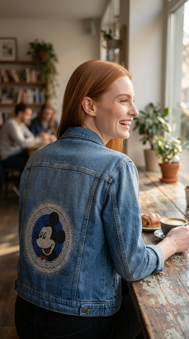 Royal Medallion Mouse Couture Embellished Denim Jacket