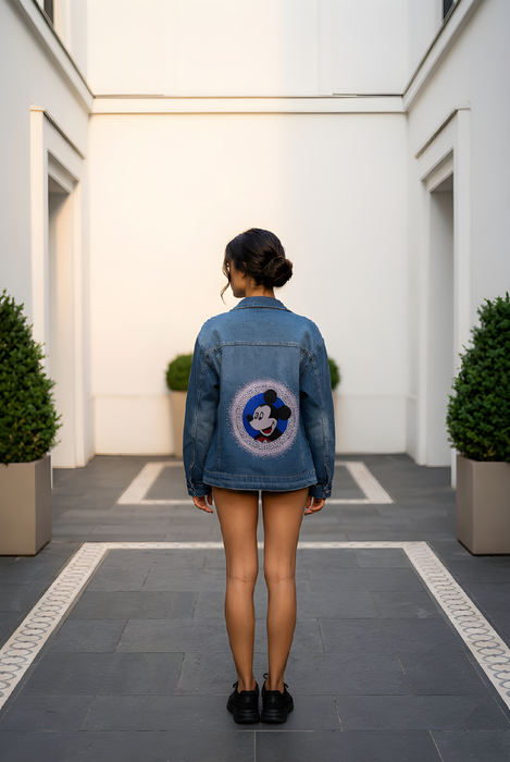 Royal Medallion Mouse Couture Embellished Denim Jacket