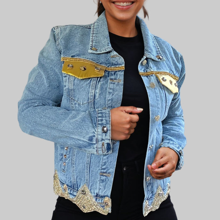 applique denim jean jacket