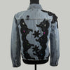 back view of handmade embellished denim jacket with gemstones
