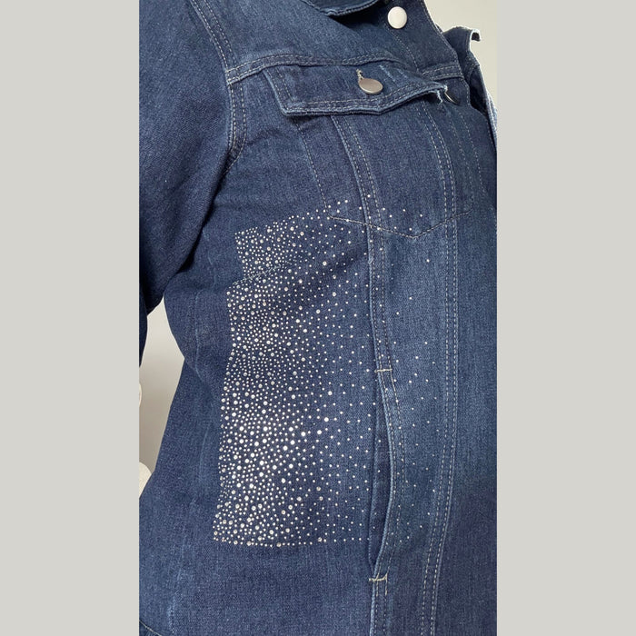 Hand-Embellished Crystal Heron Denim Jacket | Unique | Size: M | Missey & Daff