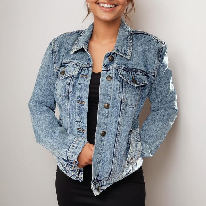 Crystal Butterfly & Floral Denim Jacket with Foil Finish | Unique | Size: L | Missey & Daff