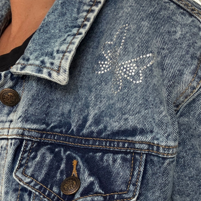 Waves Design Denim Jacket with Rhinestone Waves | Unique | Size: M | Missey & Daff