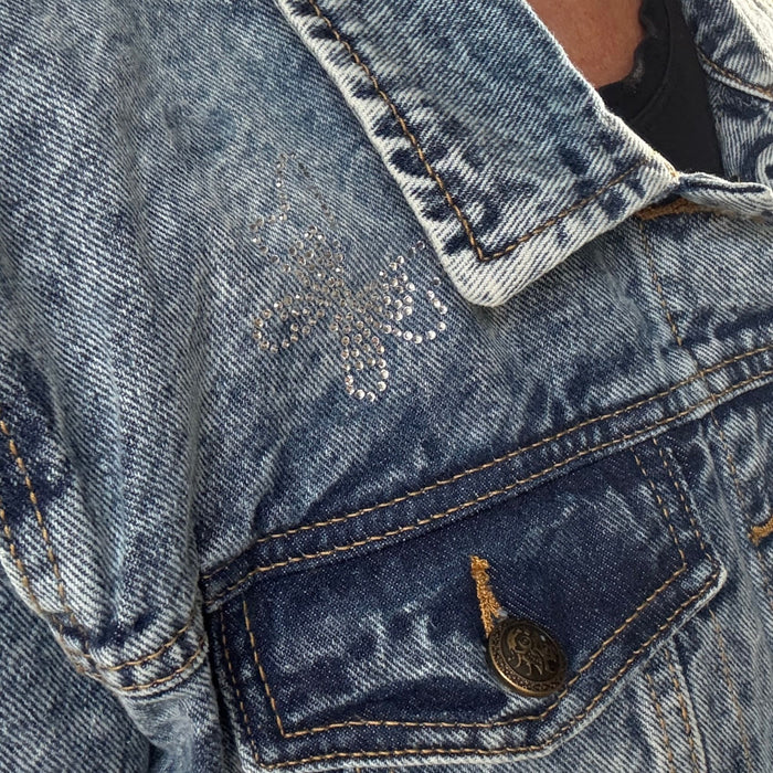 Waves Design Denim Jacket with Rhinestone Waves | Unique | Size: M | Missey & Daff