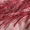 close-up of handmade red bead embroidery on denim jacket2