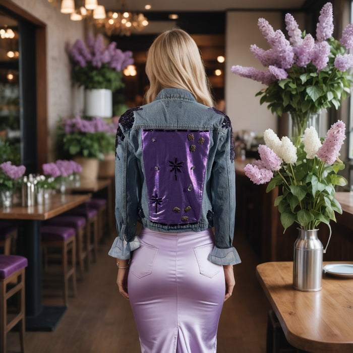 Fashion-forward women’s embellished couture denim jacket