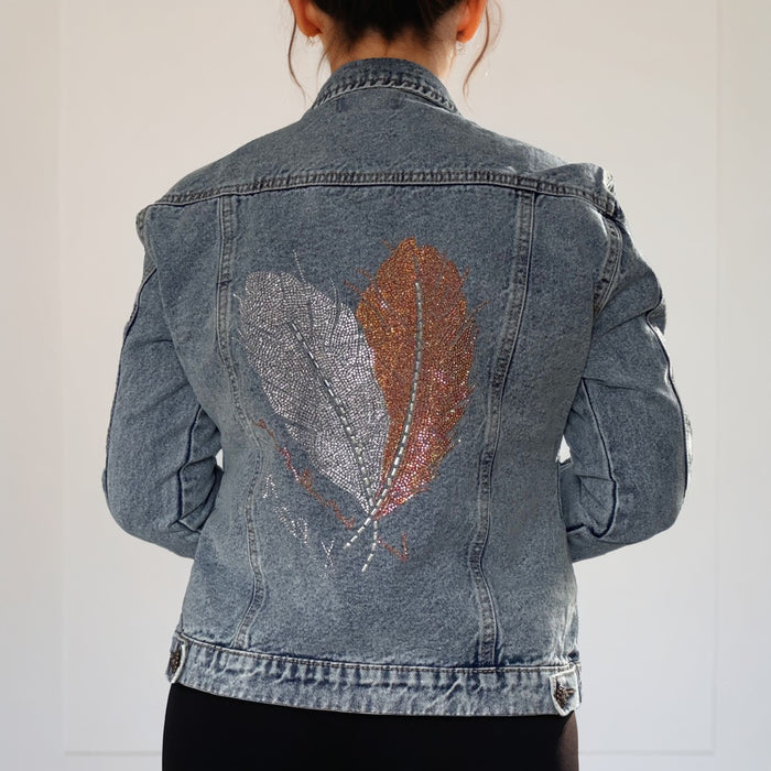 Featherlight Freedom Denim Jacket with Rhinestones | Unique | Size: M | Missey & Daff