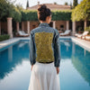 Glamorous women’s denim outerwear with crystal accents