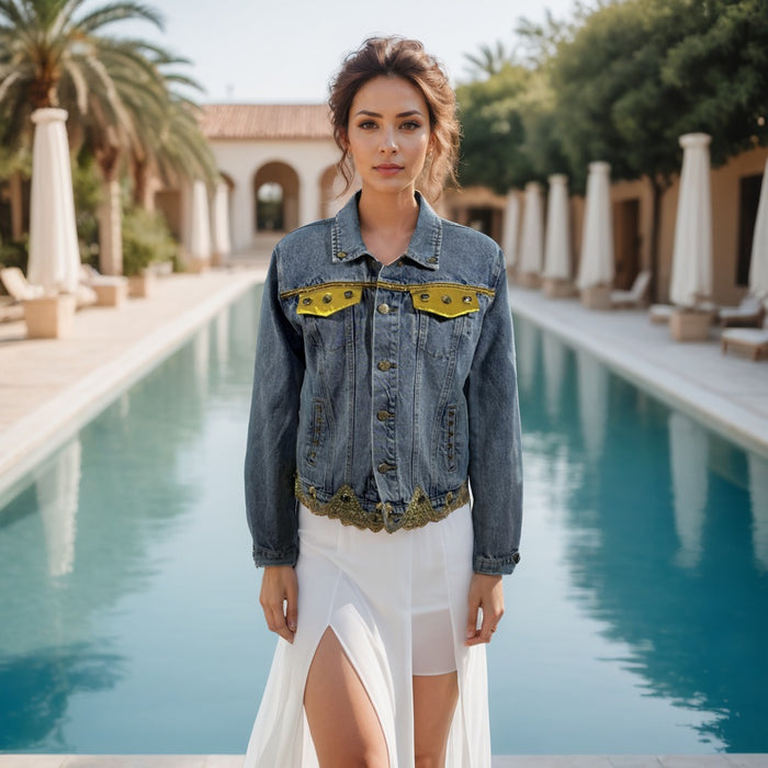 Unique handcrafted couture jean jacket for women