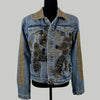uxury black & gold boho festival denim jacket with floral appliqué
