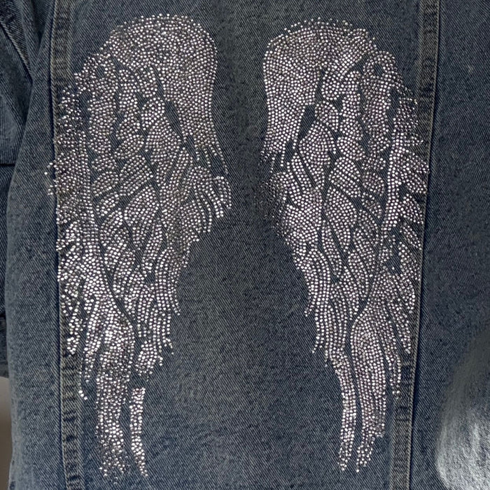 Angel Wings Denim Jacket | Crystal Rhinestone Back Detail | Unique | Size: M | Missey & Daff