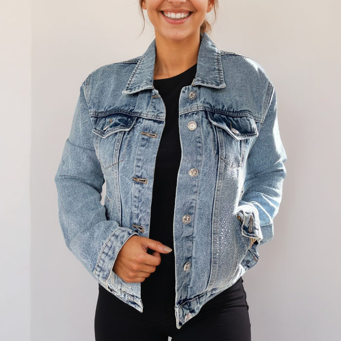Angel Wings Denim Jacket | Crystal Rhinestone Back Detail | Unique | Size: M | Missey & Daff
